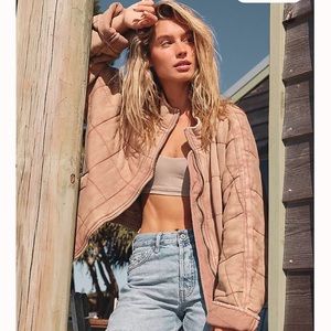 Free People Dolman Quilt Jacket in Champagne Diamonds
